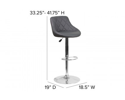 BLNK Dale Contemporary Vinyl Bucket Seat Adjustable Height Bar Stool with Chrome Base - Gray