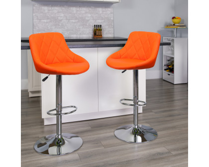 BLNK Dale Contemporary Vinyl Bucket Seat Adjustable Height Bar Stool with Diamond Pattern Back and Chrome Base