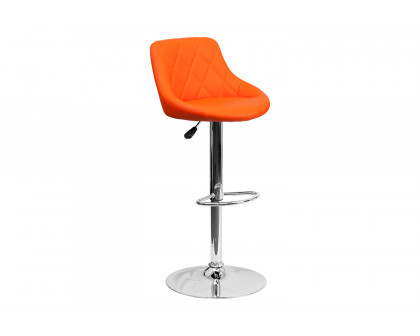 BLNK Dale Contemporary Vinyl Bucket Seat Adjustable Height Bar Stool with Diamond Pattern Back and Chrome Base - Orange