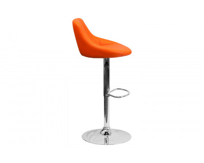 BLNK Dale Contemporary Vinyl Bucket Seat Adjustable Height Bar Stool with Diamond Pattern Back and Chrome Base - Orange