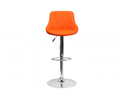 BLNK Dale Contemporary Vinyl Bucket Seat Adjustable Height Bar Stool with Diamond Pattern Back and Chrome Base - Orange