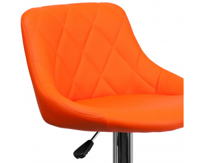 BLNK Dale Contemporary Vinyl Bucket Seat Adjustable Height Bar Stool with Diamond Pattern Back and Chrome Base - Orange