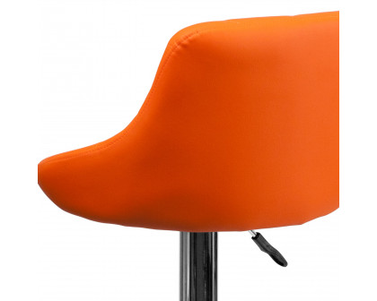 BLNK Dale Contemporary Vinyl Bucket Seat Adjustable Height Bar Stool with Diamond Pattern Back and Chrome Base - Orange