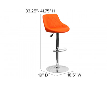 BLNK Dale Contemporary Vinyl Bucket Seat Adjustable Height Bar Stool with Diamond Pattern Back and Chrome Base - Orange