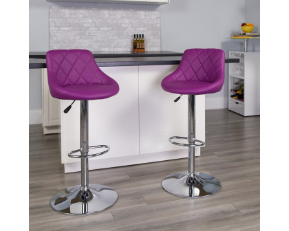 BLNK Dale Contemporary Vinyl Bucket Seat Adjustable Height Bar Stool with Diamond Pattern Back and Chrome Base