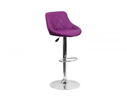 BLNK Dale Contemporary Vinyl Bucket Seat Adjustable Height Bar Stool with Diamond Pattern Back and Chrome Base - Purple