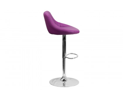 BLNK Dale Contemporary Vinyl Bucket Seat Adjustable Height Bar Stool with Diamond Pattern Back and Chrome Base - Purple