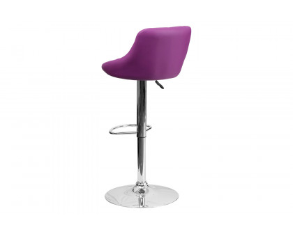 BLNK Dale Contemporary Vinyl Bucket Seat Adjustable Height Bar Stool with Diamond Pattern Back and Chrome Base - Purple