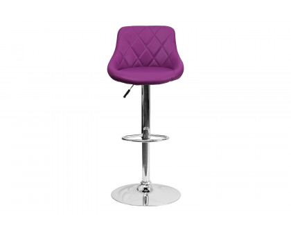 BLNK Dale Contemporary Vinyl Bucket Seat Adjustable Height Bar Stool with Diamond Pattern Back and Chrome Base - Purple