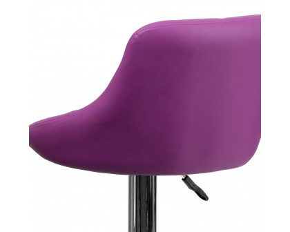 BLNK Dale Contemporary Vinyl Bucket Seat Adjustable Height Bar Stool with Diamond Pattern Back and Chrome Base - Purple