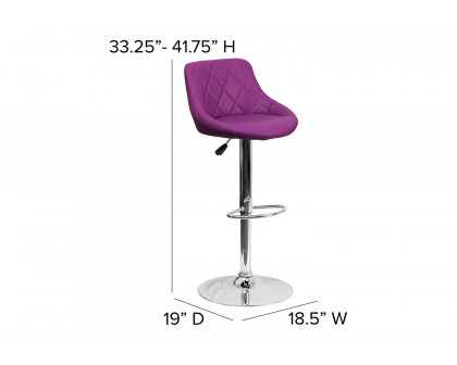 BLNK Dale Contemporary Vinyl Bucket Seat Adjustable Height Bar Stool with Diamond Pattern Back and Chrome Base - Purple