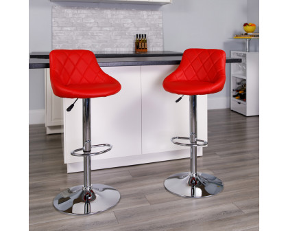 BLNK Dale Contemporary Vinyl Bucket Seat Adjustable Height Bar Stool with Diamond Pattern Back and Chrome Base