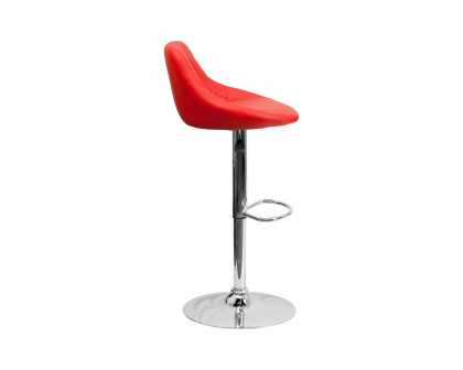 BLNK Dale Contemporary Vinyl Bucket Seat Adjustable Height Bar Stool with Diamond Pattern Back and Chrome Base - Red