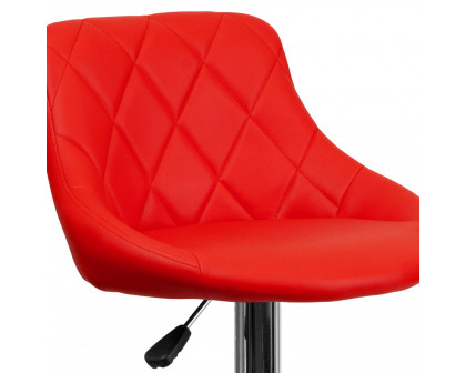 BLNK Dale Contemporary Vinyl Bucket Seat Adjustable Height Bar Stool with Diamond Pattern Back and Chrome Base - Red