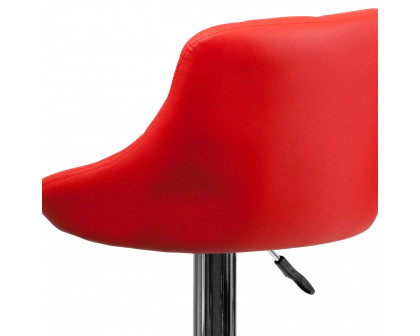 BLNK Dale Contemporary Vinyl Bucket Seat Adjustable Height Bar Stool with Diamond Pattern Back and Chrome Base - Red