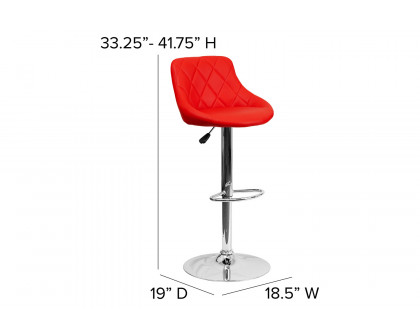 BLNK Dale Contemporary Vinyl Bucket Seat Adjustable Height Bar Stool with Diamond Pattern Back and Chrome Base - Red