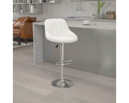 BLNK Dale Contemporary Vinyl Bucket Seat Adjustable Height Bar Stool with Diamond Pattern Back and Chrome Base