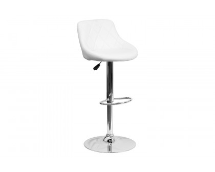 BLNK Dale Contemporary Vinyl Bucket Seat Adjustable Height Bar Stool with Diamond Pattern Back and Chrome Base - White