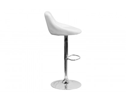 BLNK Dale Contemporary Vinyl Bucket Seat Adjustable Height Bar Stool with Diamond Pattern Back and Chrome Base - White