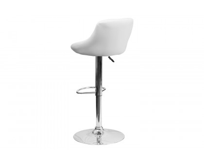 BLNK Dale Contemporary Vinyl Bucket Seat Adjustable Height Bar Stool with Diamond Pattern Back and Chrome Base - White