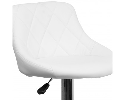 BLNK Dale Contemporary Vinyl Bucket Seat Adjustable Height Bar Stool with Diamond Pattern Back and Chrome Base - White