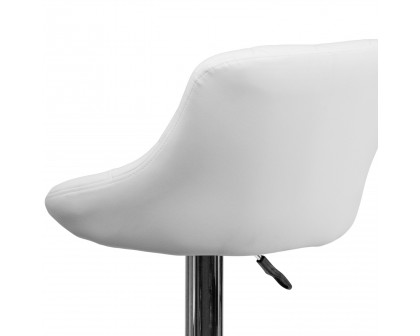 BLNK Dale Contemporary Vinyl Bucket Seat Adjustable Height Bar Stool with Diamond Pattern Back and Chrome Base - White