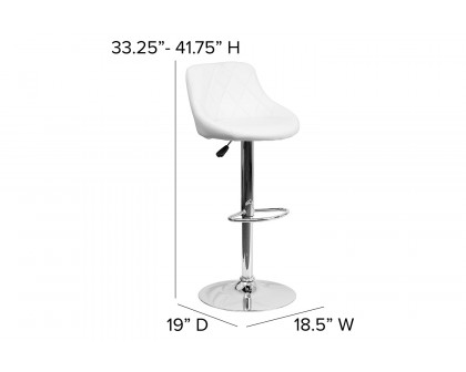 BLNK Dale Contemporary Vinyl Bucket Seat Adjustable Height Bar Stool with Diamond Pattern Back and Chrome Base - White