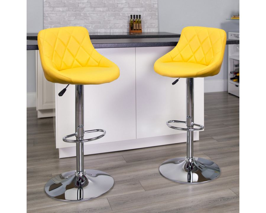 BLNK Dale Contemporary Vinyl Bucket Seat Adjustable Height Bar Stool with Diamond Pattern Back and Chrome Base