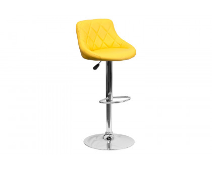 BLNK™ Dale Contemporary Vinyl Bucket Seat Adjustable Height Bar Stool with Diamond Pattern Back and Chrome Base - Yellow