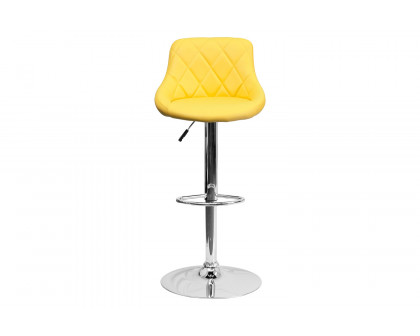 BLNK™ Dale Contemporary Vinyl Bucket Seat Adjustable Height Bar Stool with Diamond Pattern Back and Chrome Base - Yellow