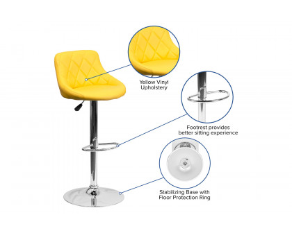 BLNK™ Dale Contemporary Vinyl Bucket Seat Adjustable Height Bar Stool with Diamond Pattern Back and Chrome Base - Yellow