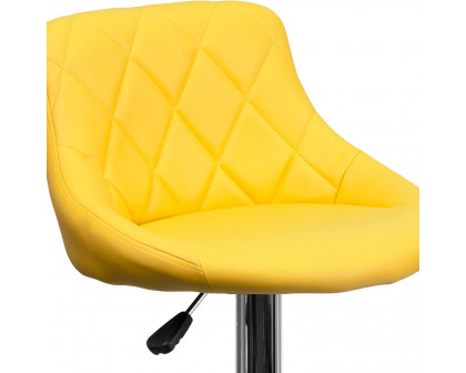 BLNK™ Dale Contemporary Vinyl Bucket Seat Adjustable Height Bar Stool with Diamond Pattern Back and Chrome Base - Yellow