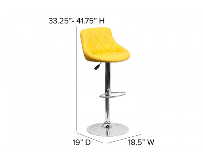 BLNK™ Dale Contemporary Vinyl Bucket Seat Adjustable Height Bar Stool with Diamond Pattern Back and Chrome Base - Yellow