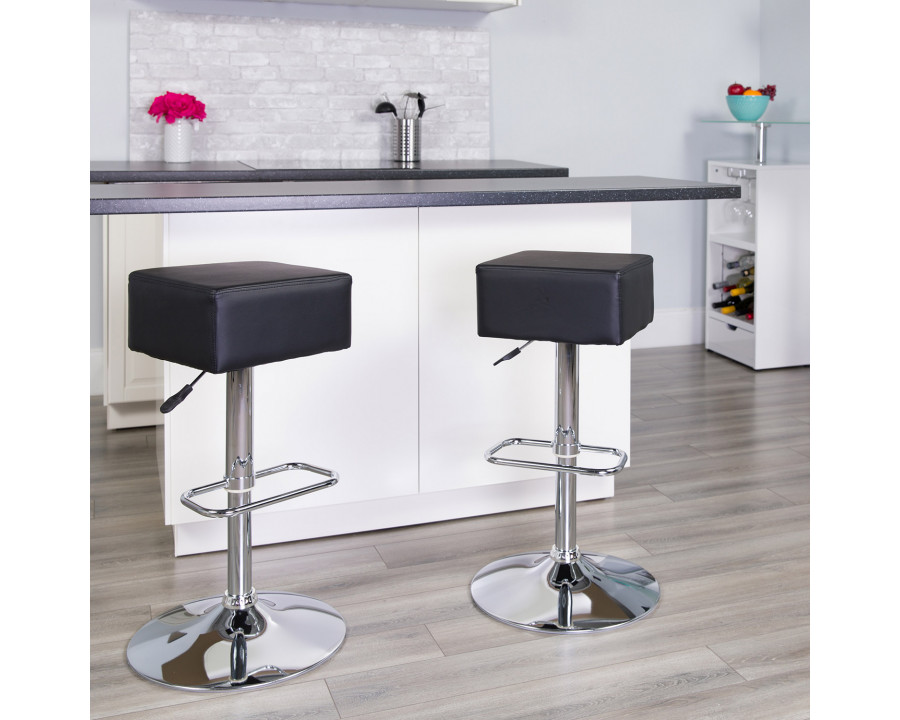 BLNK Farley Vinyl Adjustable Height Bar Stool with Square Seat and Chrome Base - Black