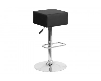 BLNK Farley Vinyl Adjustable Height Bar Stool with Square Seat and Chrome Base - Black