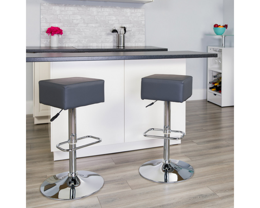 BLNK Farley Vinyl Adjustable Height Bar Stool with Square Seat and Chrome Base - Gray