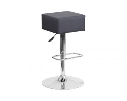 BLNK Farley Vinyl Adjustable Height Bar Stool with Square Seat and Chrome Base - Gray