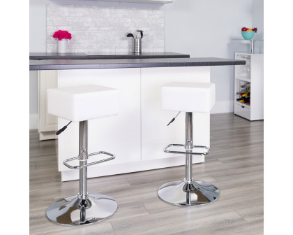 BLNK Farley Vinyl Adjustable Height Bar Stool with Square Seat and Chrome Base