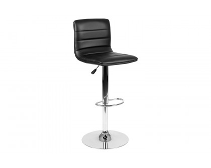 BLNK Vincent Vinyl Adjustable Swivel Bar Stool with Back, Chrome Pedestal Base and Footrest - Black