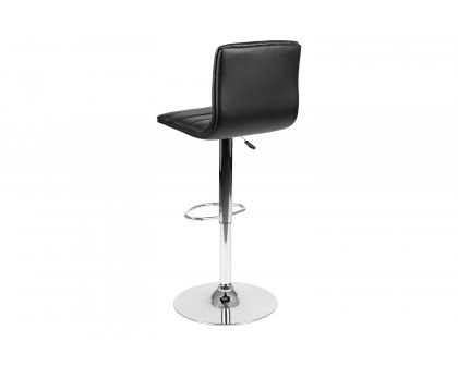 BLNK Vincent Vinyl Adjustable Swivel Bar Stool with Back, Chrome Pedestal Base and Footrest - Black