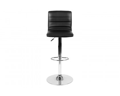 BLNK Vincent Vinyl Adjustable Swivel Bar Stool with Back, Chrome Pedestal Base and Footrest - Black