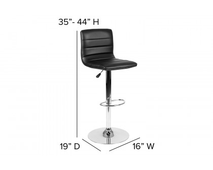 BLNK Vincent Vinyl Adjustable Swivel Bar Stool with Back, Chrome Pedestal Base and Footrest - Black