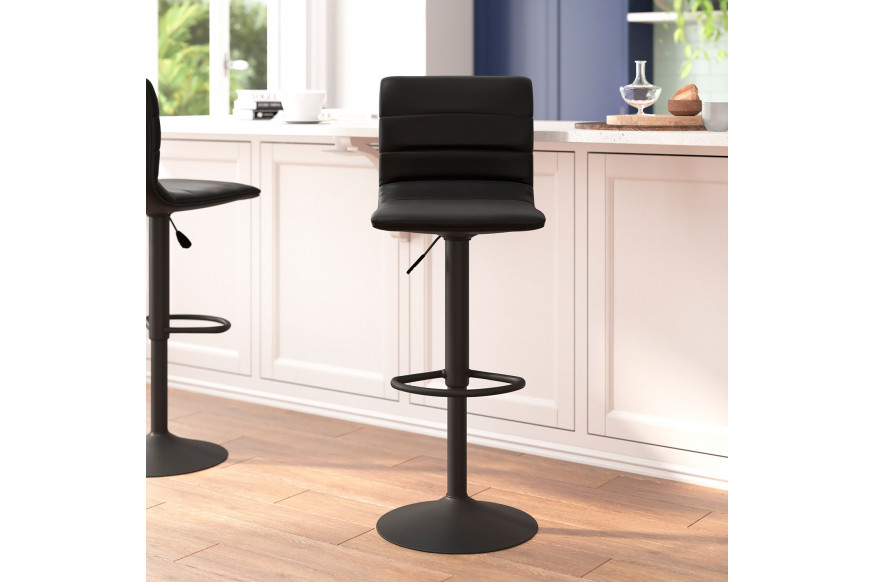 BLNK™ Vincent Vinyl Adjustable Swivel Bar Stool with Back, Black Pedestal Base and Footrest - Black