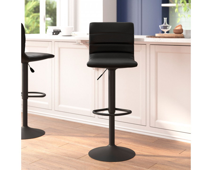 BLNK Vincent Vinyl Adjustable Swivel Bar Stool with Back, Black Pedestal Base and Footrest