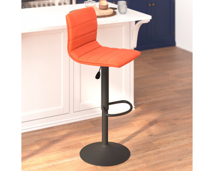 BLNK Vincent Vinyl Adjustable Swivel Bar Stool with Back, Black Pedestal Base and Footrest - Cognac