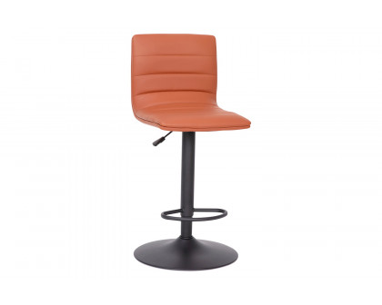 BLNK Vincent Vinyl Adjustable Swivel Bar Stool with Back, Black Pedestal Base and Footrest - Cognac