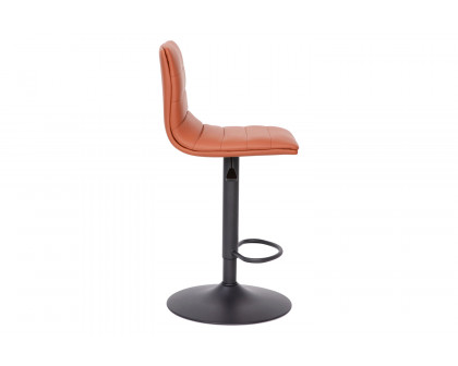 BLNK Vincent Vinyl Adjustable Swivel Bar Stool with Back, Black Pedestal Base and Footrest - Cognac