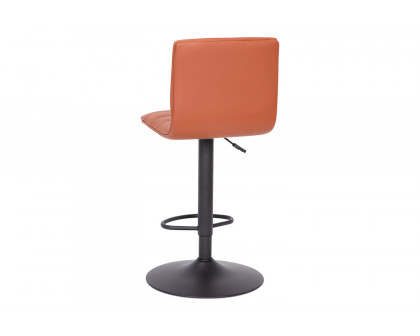 BLNK Vincent Vinyl Adjustable Swivel Bar Stool with Back, Black Pedestal Base and Footrest - Cognac