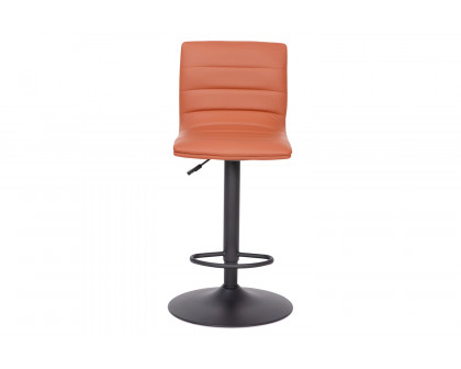 BLNK Vincent Vinyl Adjustable Swivel Bar Stool with Back, Black Pedestal Base and Footrest - Cognac