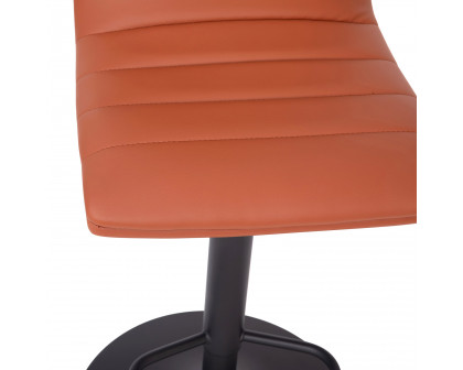 BLNK Vincent Vinyl Adjustable Swivel Bar Stool with Back, Black Pedestal Base and Footrest - Cognac